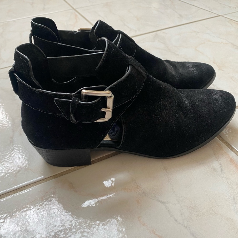 Michael Kors Black Suede Ankle Cut-Out Buckle Booties